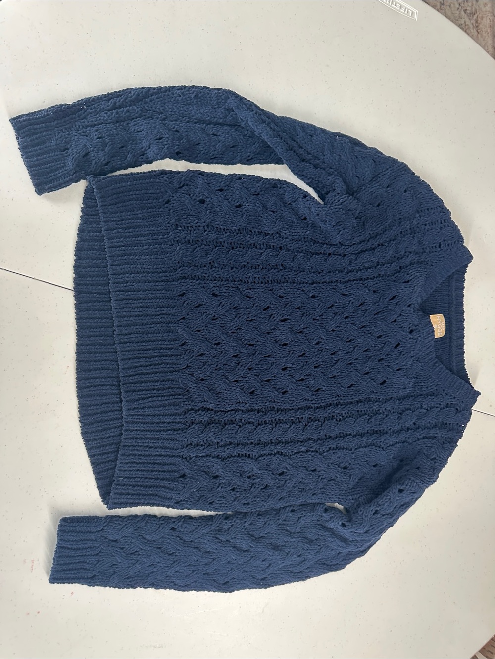 Classic Cable Knit Crewneck Sweater in Deep Navy